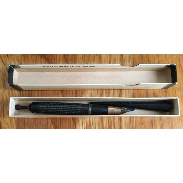 Rare Vintage Large Black Onyx Sheaffer Desk Set Comes With 2 Sheaffer White Dot Pens as Well as 2 Gold Nib Pens. For Sale - Image 4 of 12