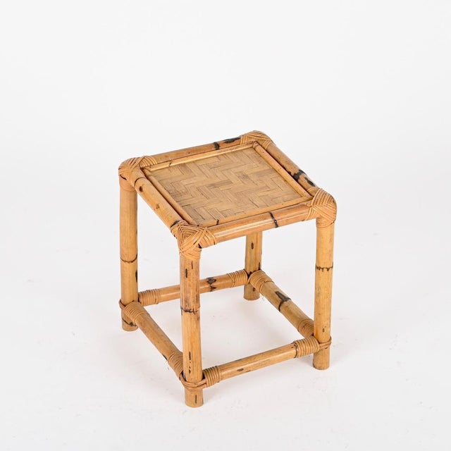 Square Side Table in Wicker and Rattan from Vivai Del Sud, Italy, 1970s For Sale - Image 3 of 11