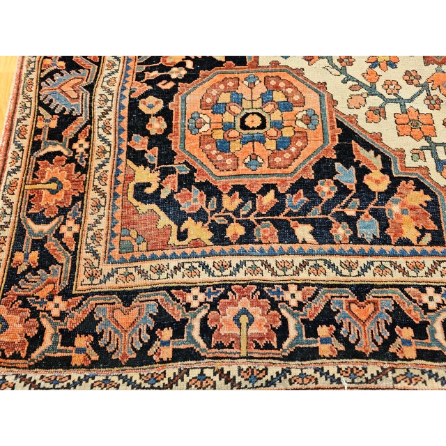 19th Century Persian Farahan Sarouk Rug, Hand-Knotted Wool, Floral Medallion Pattern, Ivory & Blue, 5x7 For Sale - Image 15 of 17