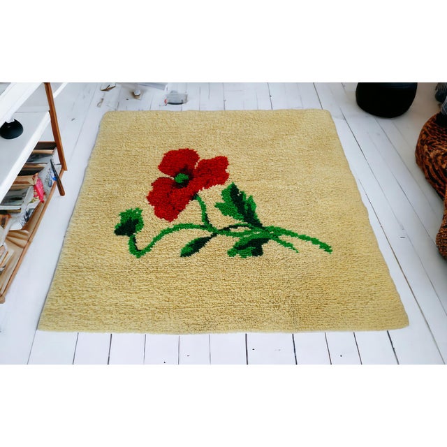 Mid-Century Modern Vintage Hand-Made Shaggy Wool Tulu Turkish Rug Thicker Pile Soft Rug- 5′1″ × 5′3″ For Sale - Image 3 of 13