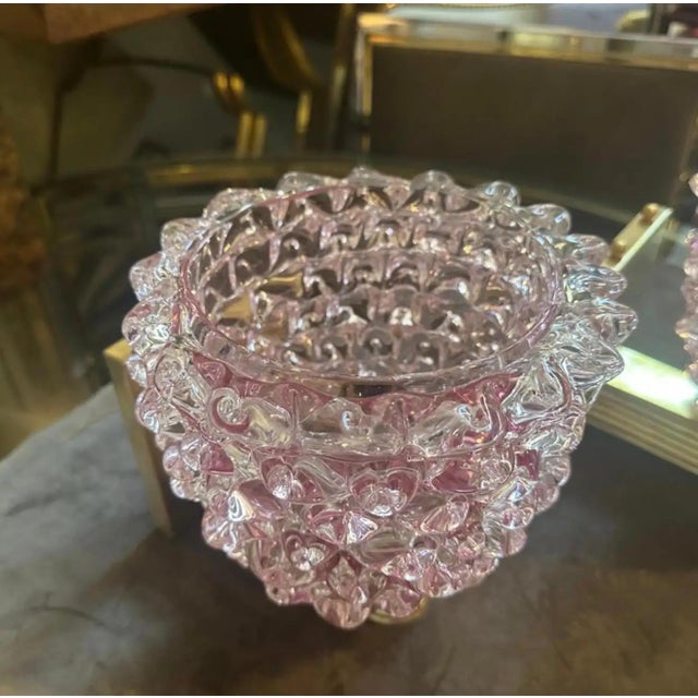Two 1990s Barovier Style Art Deco Rostrato Pink Murano Glass Wall Sconces For Sale - Image 6 of 10
