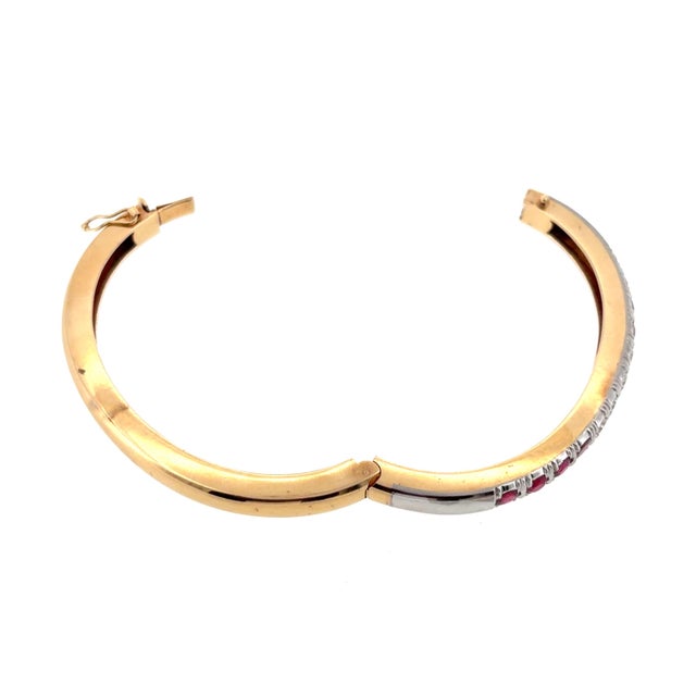 1970s Vintage 14k Gold Ruby and Diamond Hinged Bangle Bracelet For Sale - Image 5 of 7
