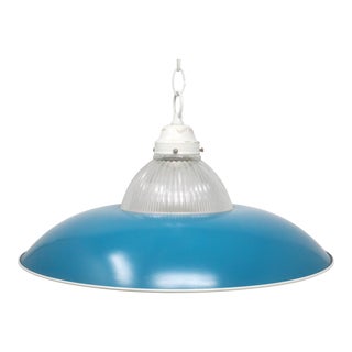1970's Teal Blue Saucer Pendant Light For Sale