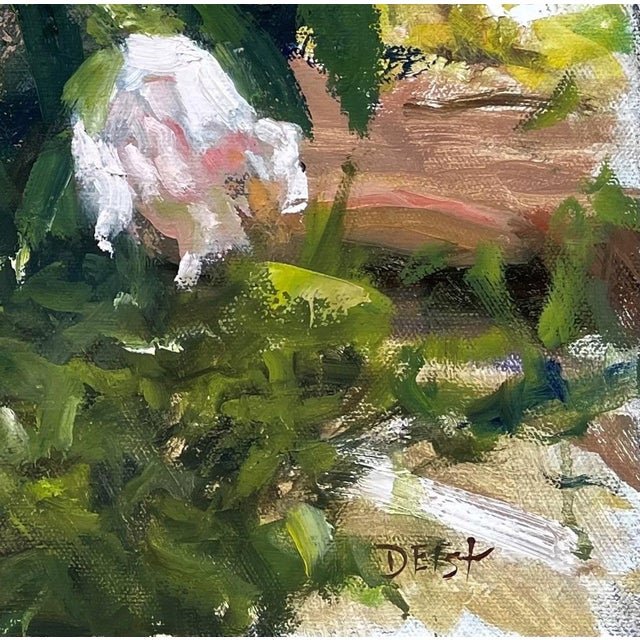 Impressionist After the Rain by Harold Deist | Oil on canvas Flowers and greenery after rainfall. For Sale - Image 3 of 4