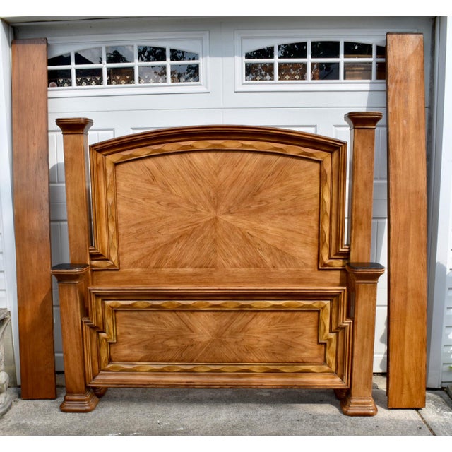 Wood Vtg. Queen Size Wood Tuscan Style Complete Bed W/Rails For Sale - Image 7 of 17