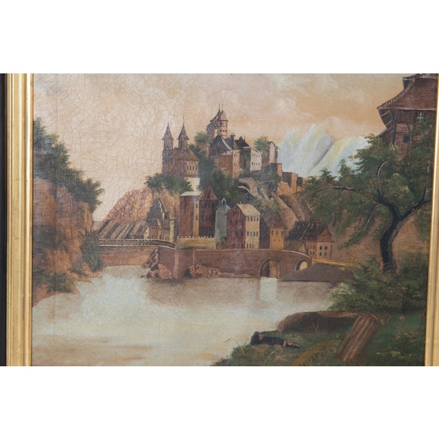 French Oil Painting of Castle on a Hill, Early 20th Century, Framed For Sale In New York - Image 6 of 13