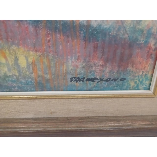 Vintage framed pastel drawing signed Parmeyano. Rear of painting has original gallery stamp from Milano. Drawing covered...