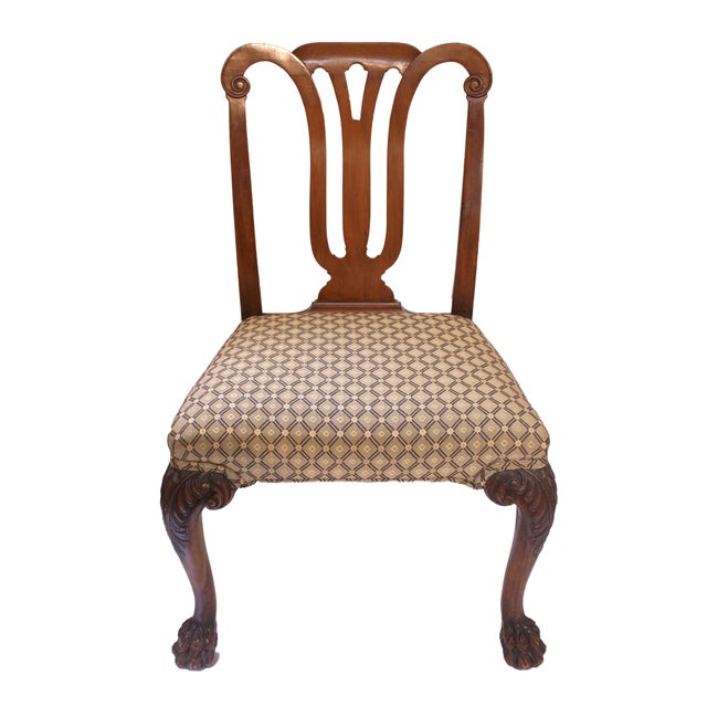 Late 19th century pair of George II style Irish mahogany side chairs. Walnut. Knees boldly carved with scrolling acanthus...