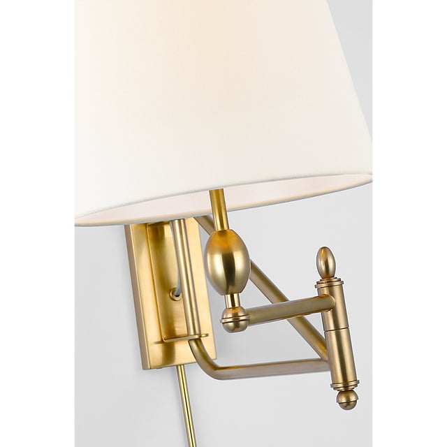 Paulo Small Bracket Light in Hand-Rubbed Antique Brass with Linen Shade Designer: Thomas O'Brien Finish: Hand-Rubbed...