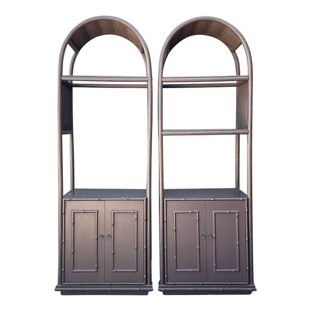 Vintage Arched Rattan Etagere - A Pair For Sale