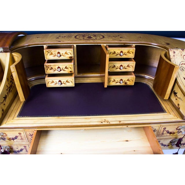 Vintage Satinwood Marquetry Writing Desk, 1990s For Sale - Image 16 of 18