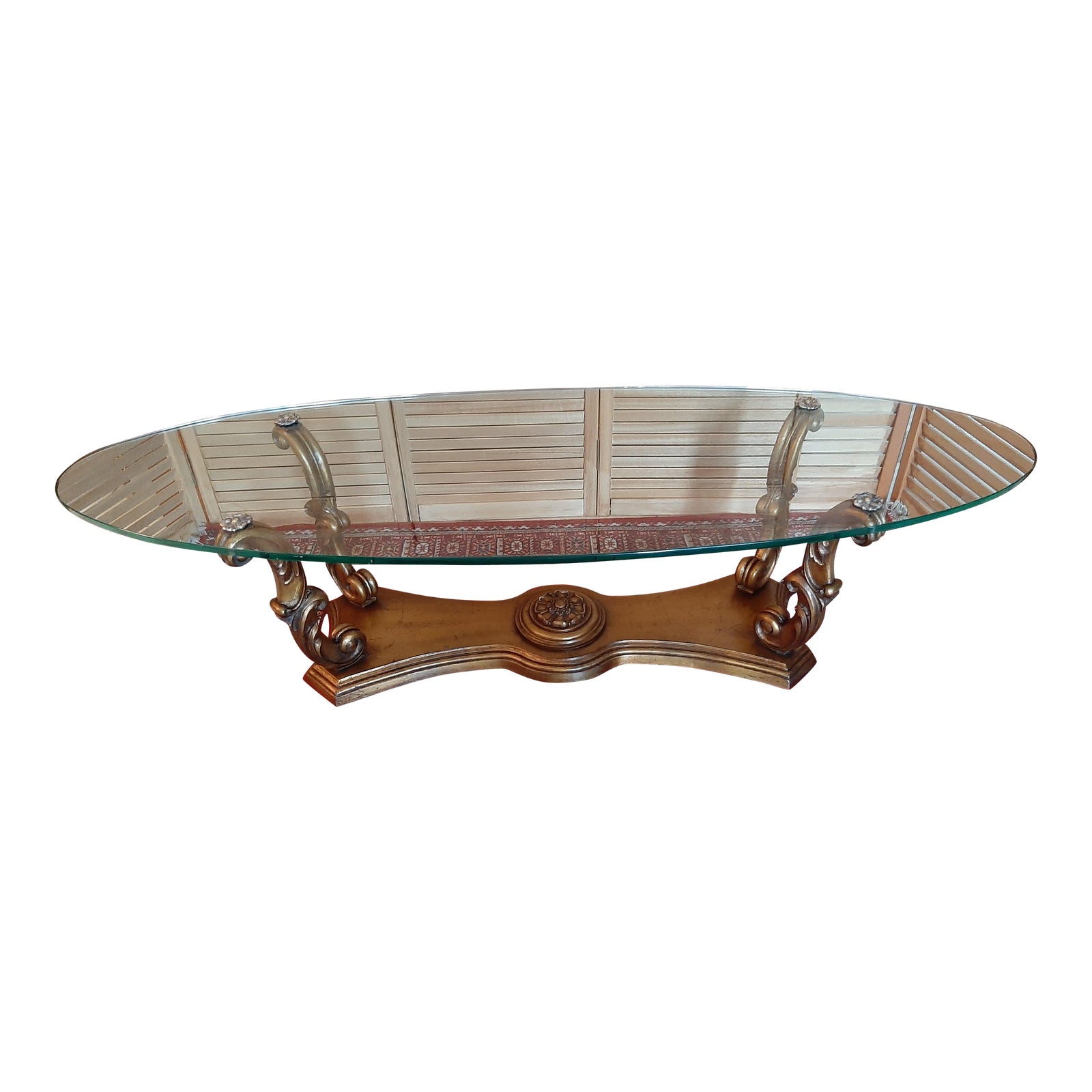 Vintage Hollywood Regency Wood And Glass Oval Coffee Table Chairish