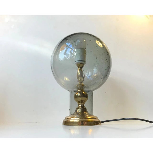 Unusual Table Lamp with a large freely resting Dome shade in hand blown grey blister glass. Unknown Scandinavian maker...