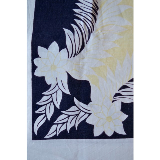 Light Yellow Vintage Linen Navy, Yellow and Ivory Tablecloth For Sale - Image 8 of 13