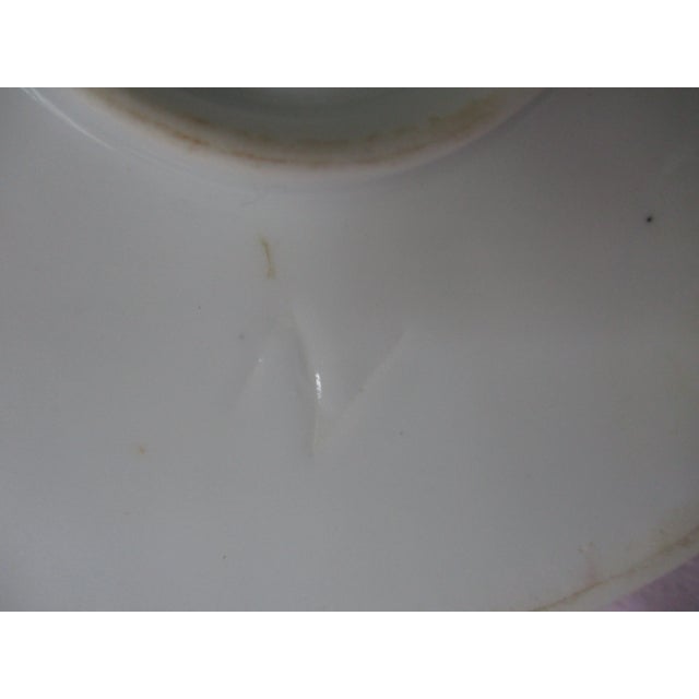 Antique French Porcelain White & Green With Flowers & Pan Face Handles Bowl For Sale - Image 13 of 13