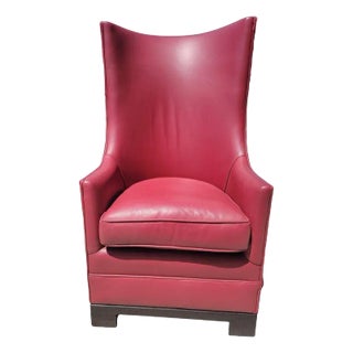 Custom Made Red Leather Arm Chair For Sale
