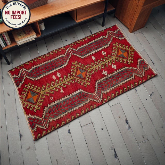 Ruby Red 1960s Vintage Sumac Weave Turkish Kilim Rug For Sale - Image 8 of 14