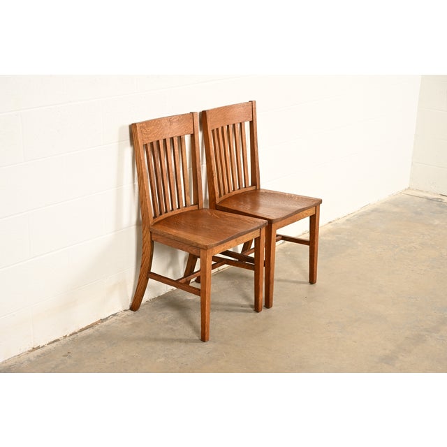 Charles Limbert Limbert Style Antique Mission Oak Arts & Crafts Spindle Back Side Chairs or Dining Chairs, Pair For Sale - Image 4 of 14