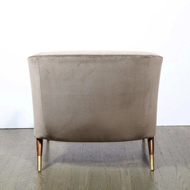 Pair of Mid Century Lounge Chairs in Walnut & Velvet With Brass Detailing by Karpen For Sale - Image 9 of 12