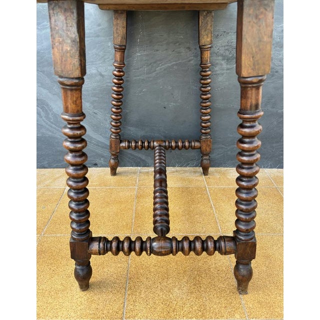 20th Century Spanish Barley Twist Table with Inlaid Marquetry Top, 1920 For Sale - Image 12 of 14