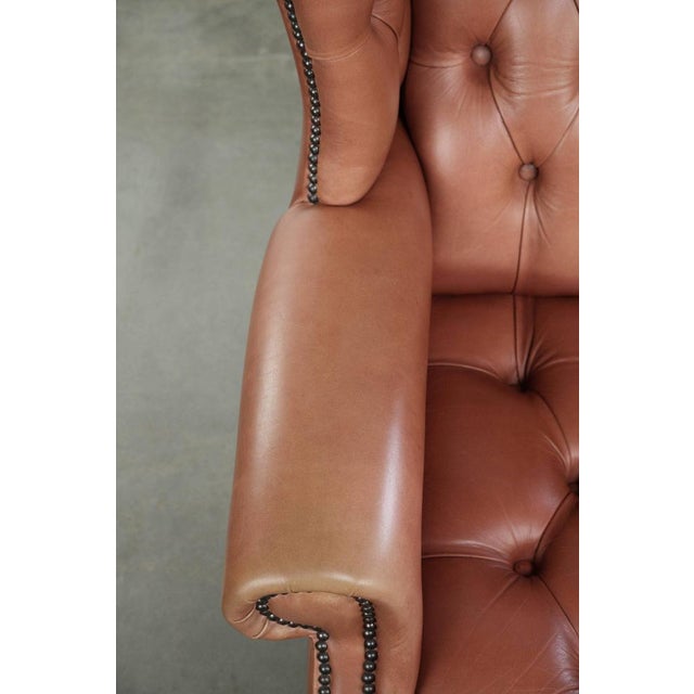 Animal Skin Classic English Cowhide Button-Seat Chesterfield Wing Armchair For Sale - Image 7 of 13