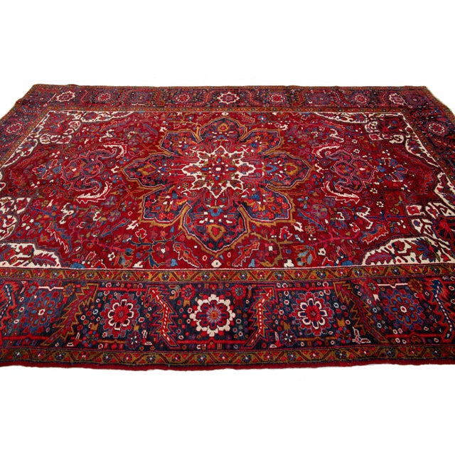 Textile Red Medallion Floral Persian Wool Rug Handmade For Sale - Image 7 of 7