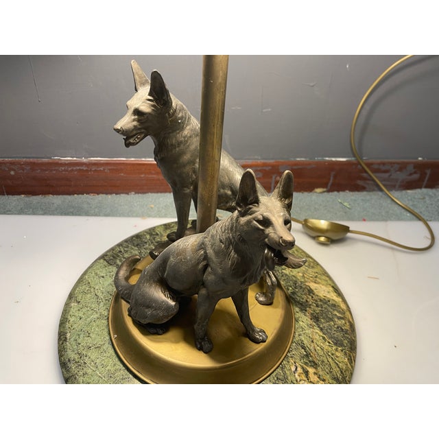 Metal Vintage Dog Table Lamp in the style of Tiffany with Marble Base, 1950s For Sale - Image 7 of 12