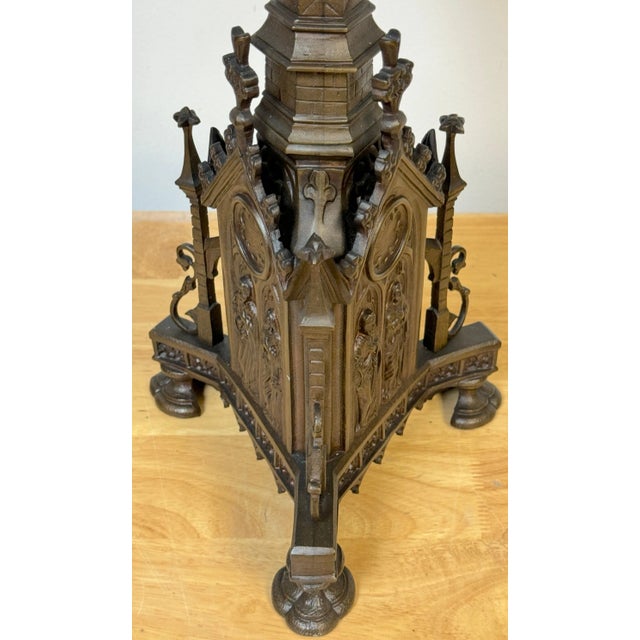 Gothic 19th C. French Bronzed Zinc Gothic Architectural Pricket Altar Candlesticks - a Pair For Sale - Image 3 of 12