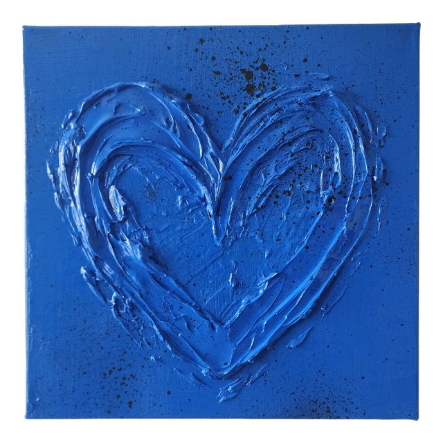 Blue & Black Abstract Heart Painting For Sale