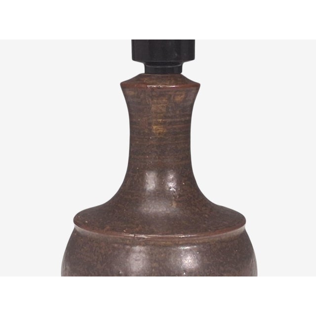 Ceramic 1960s Danish Modern, Small Table Lamp, Brown Glazed Stoneware For Sale - Image 7 of 10