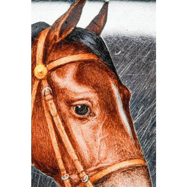 Metal Majestic Hand Painted Antique 900 Sterling Silver Horse Equestrian Enamel Cigarette Case Tobacciana For Sale - Image 7 of 16