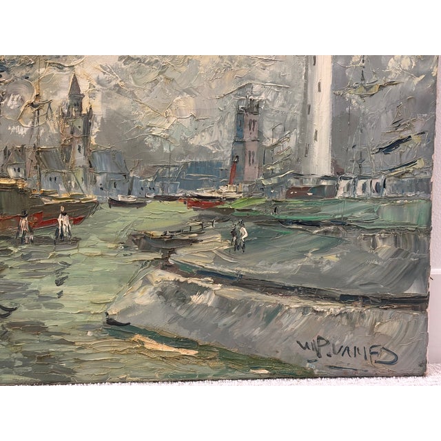 Walter Prescher Van Ed (1916-1988) Large Signed French Harbor Oil Painting For Sale - Image 12 of 16