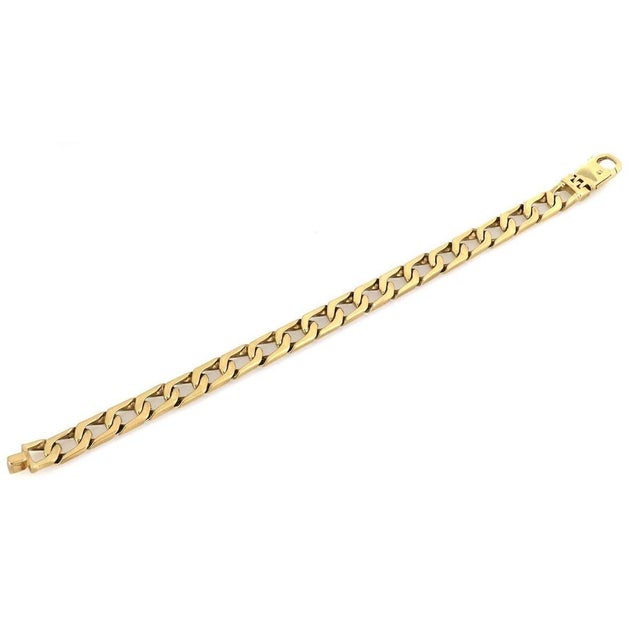 Contemporary Mid 20th Century 14k Yellow Gold Wide Open Flat Curb Chain Link Bracelet 8.5" Long For Sale - Image 3 of 6
