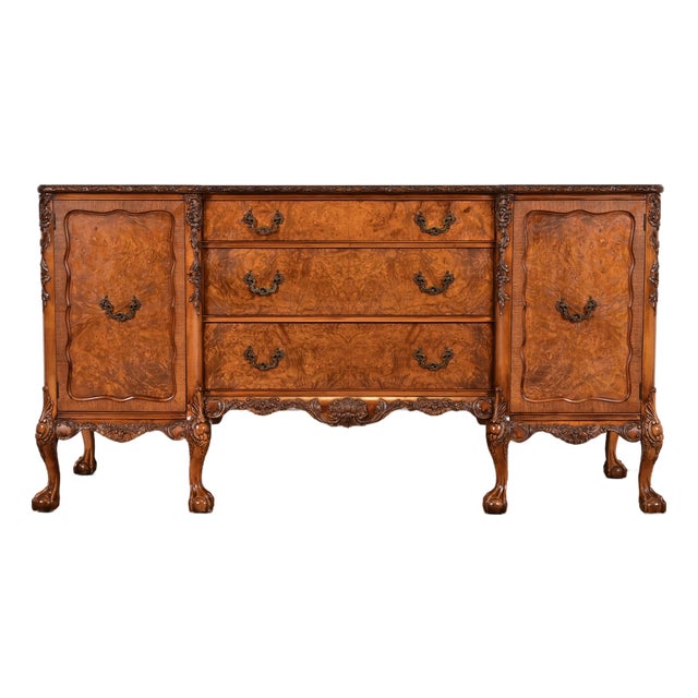 Romweber Chippendale Burl Wood Sideboard or Bar Cabinet, Circa 1920s For Sale