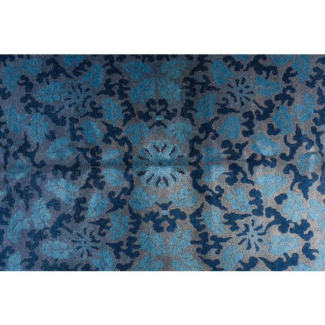 Textile 1920s Blue Foliate Antique Chinese Peking Rug 9'x11' 11" Handknotted Wool Carpet For Sale - Image 7 of 12