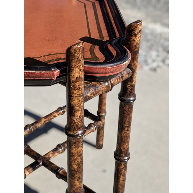 Baker Furniture Company Vintage Chinoiserie Scalloped Tray Table With Tortoiseshell Faux Bamboo Base Made by Baker Furniture For Sale - Image 4 of 10