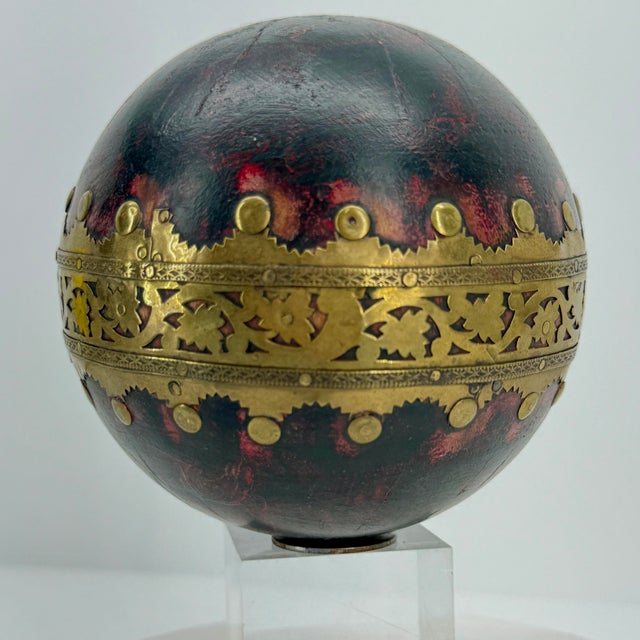 French French Antique Bowling Ball With Brass Decoration For Sale - Image 3 of 12