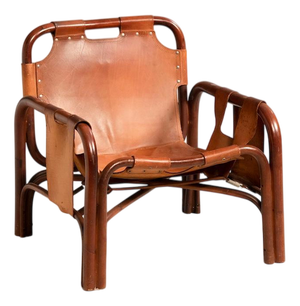 Safari Armchair in Leather and Bamboo by Tito Agnoli, 1960s
