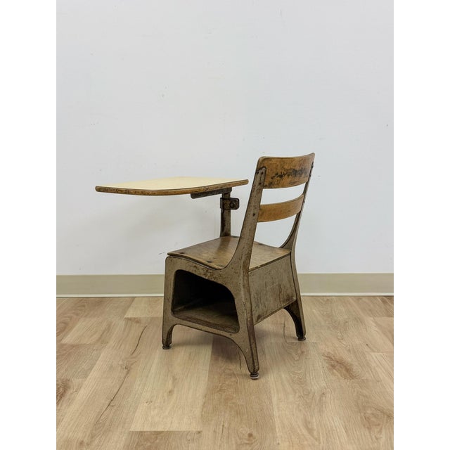 Antique Industrial Kids School Desk Adjustable Vintage Cast Iron Wood For Sale - Image 15 of 16