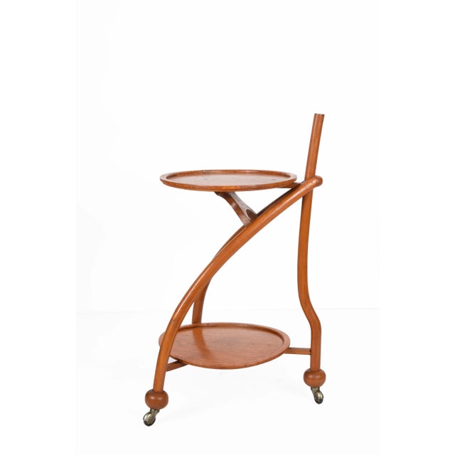 Italian Art Deco Solid Fruitwood Trolley Bar Cart, 1940s For Sale - Image 4 of 15