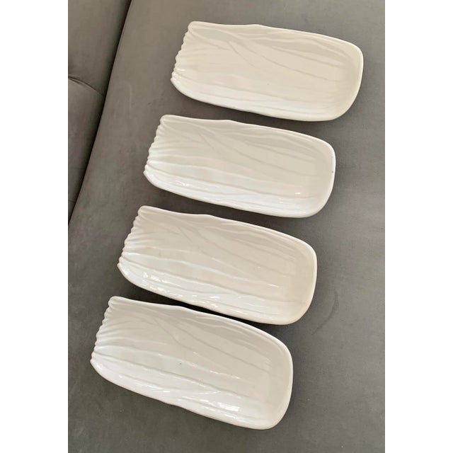 Vintage Set of 4 white Bonwit Teller Italian Majolica rectangular leaf pattern plates. These 4 luncheon plates are perfect...