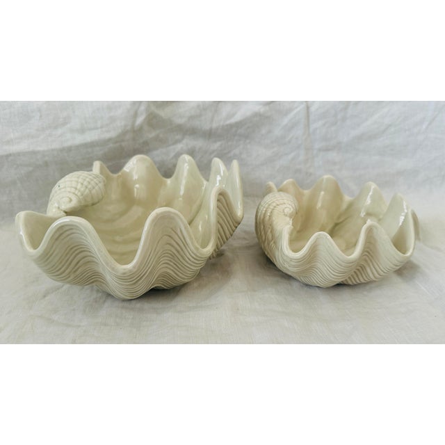 Hollywood Regency Vintage Fitz & Floyd "Shell" Serving Bowls Set of 2 For Sale - Image 3 of 7