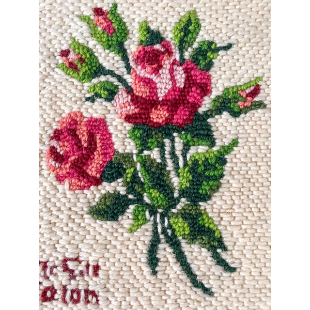 Wood Handmade Crewel Roses Art Italy 1974 in Square Gold and Red Velvet Frame For Sale - Image 7 of 9