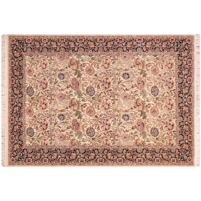 Blue Shabby Chic Floral 1990's Pak-Persian Ivory/Blue Wool Rug - 6'1'' X 9'1'' For Sale - Image 8 of 9