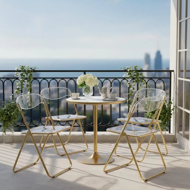 Gold Giancarlo Piretti Style Brass Folding Chairs- Set of 4 For Sale - Image 8 of 8