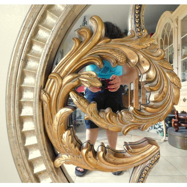 Gold Large Scale Vintage Round Gold Sculptural Hanging Wall Mirror For Sale - Image 8 of 13