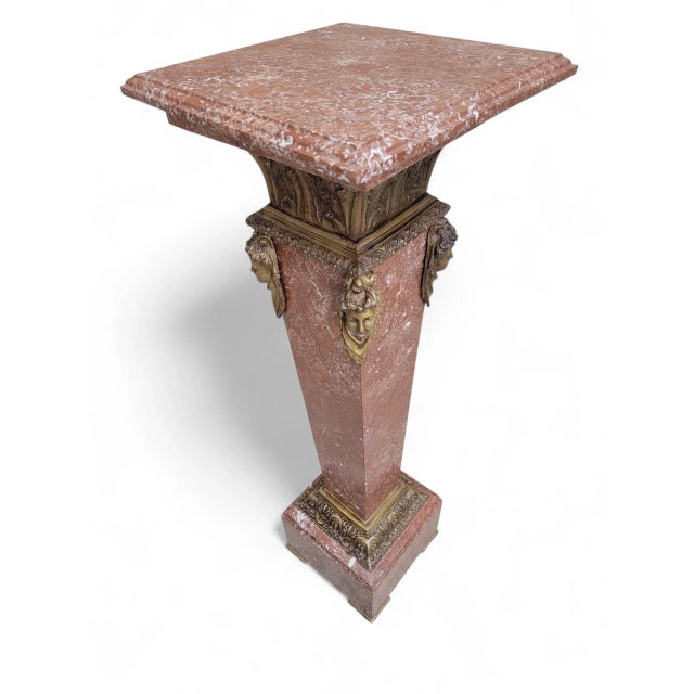 Antique French Louis XV Rouge Marble and Figural Bronze Maiden Pedestal Stand For Sale - Image 4 of 11