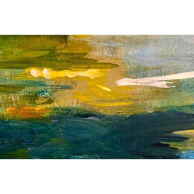 Modern Abstract Ocean Painting in Blues and Greens "Blue Sea Welcomed Me" For Sale - Image 4 of 5