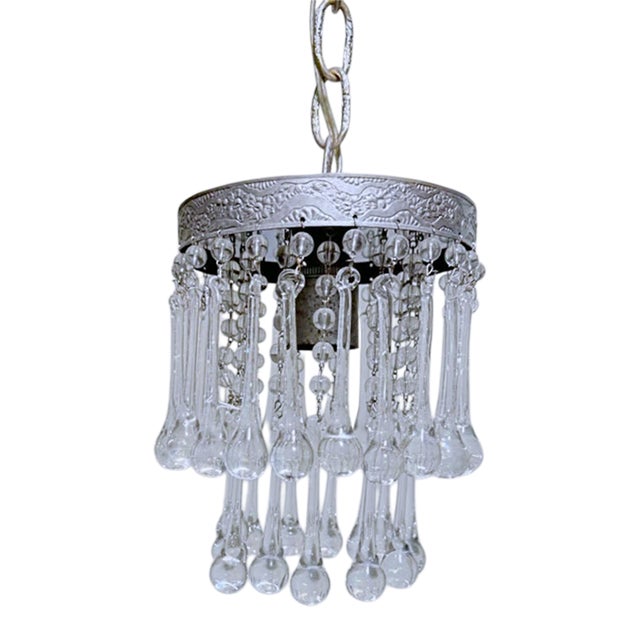 Vintage Crystal Upside Down Waterfall Chandelier With Ornate Silver Rim For Sale