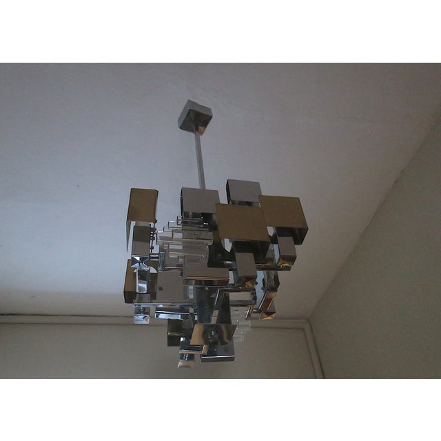 Gold Italian Modern Cubist Chandelier by Gaetano Sciolari, 1960s For Sale - Image 8 of 9